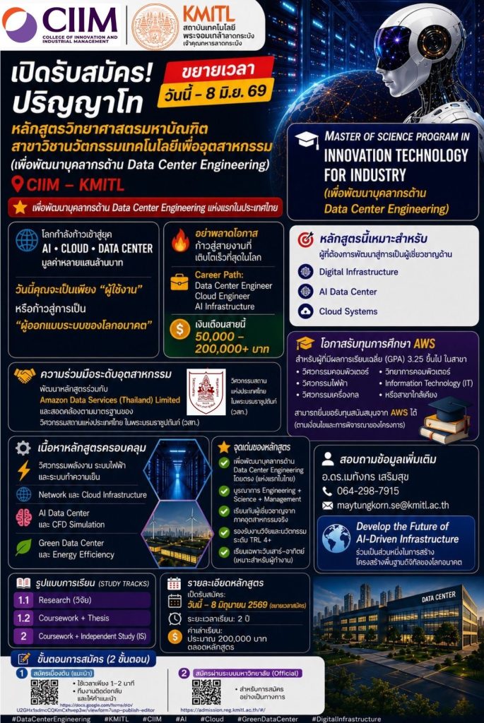 เปิดรับสมัครแล้ว! ปริญญาโท Data Center Engineeringที่เดียวในไทย!